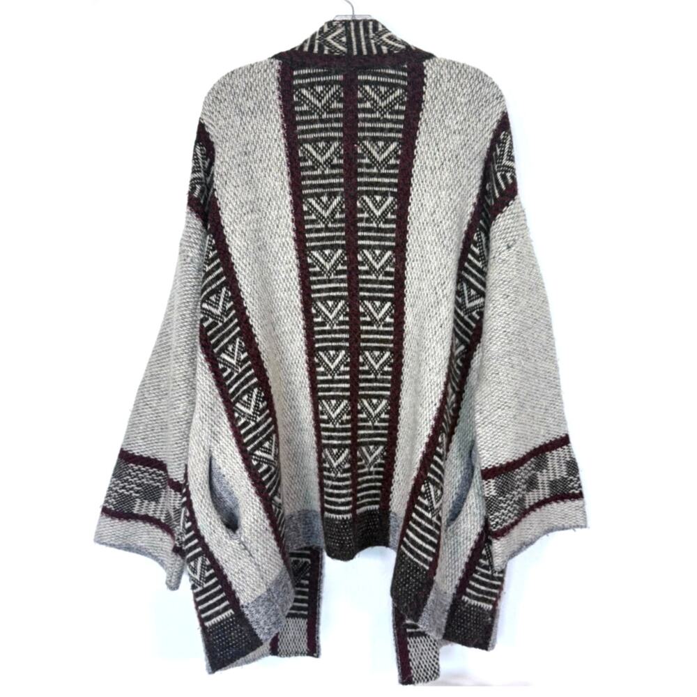 Zara Knit Oversized Sweater Jacket Chunky Knit Aztec Duster Size Small Gray Red - Picture 2 of 14